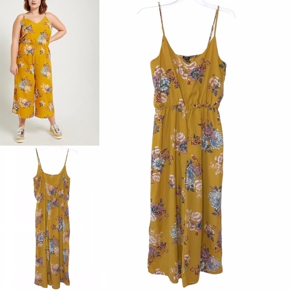 Rue21 Mustard Yellow Floral Sleeveless Jumpsuit M